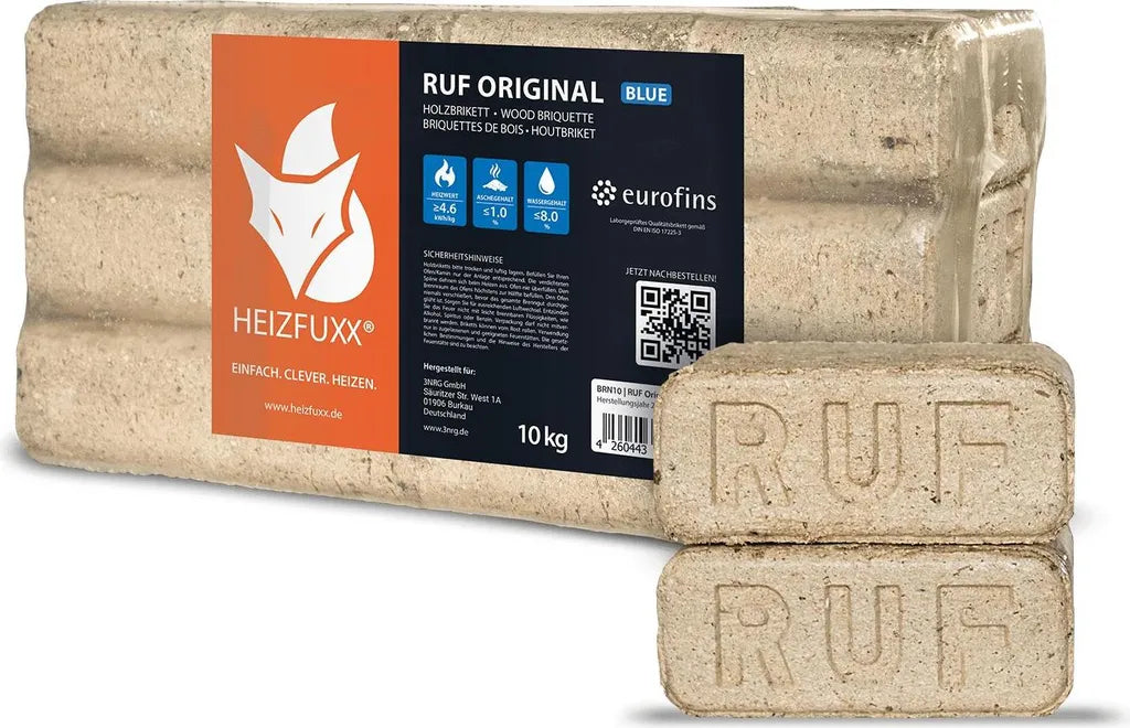 Heizfuxx RUF Original Blue Weichholzbriketts 96×10kg — 960kg Palette | HEIZFUXX