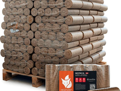 Heizfuxx NESTRO XL Red Hartholzbriketts 96×10kg — 960kg Palette | HEIZFUXX