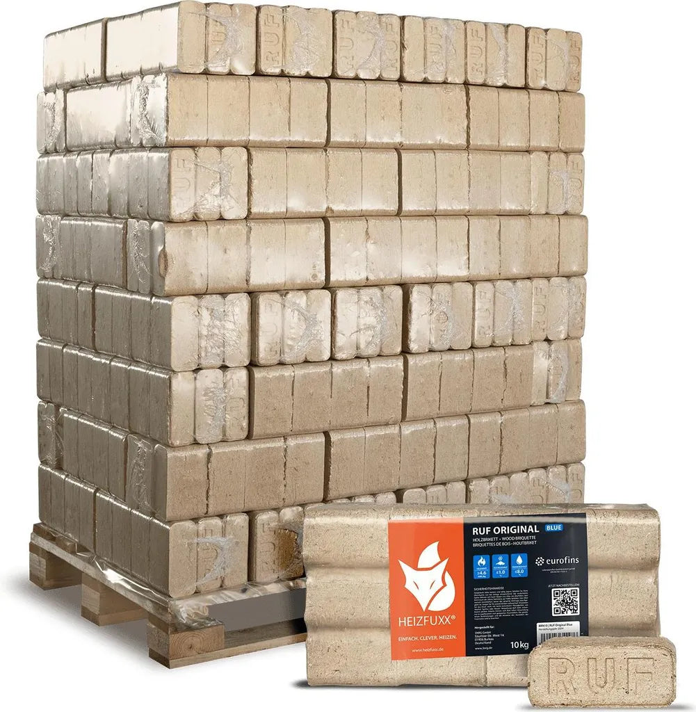 Heizfuxx RUF Original Blue Weichholzbriketts 96×10kg — 960kg Palette | HEIZFUXX